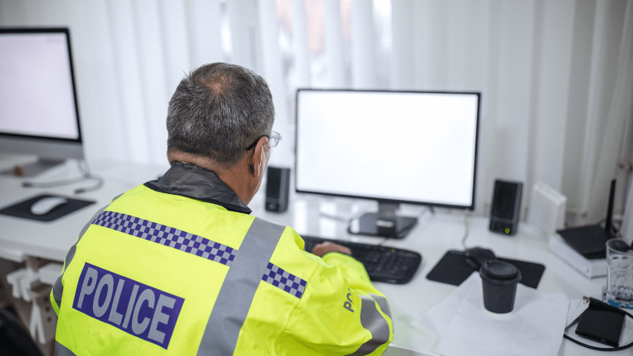 police working on computer