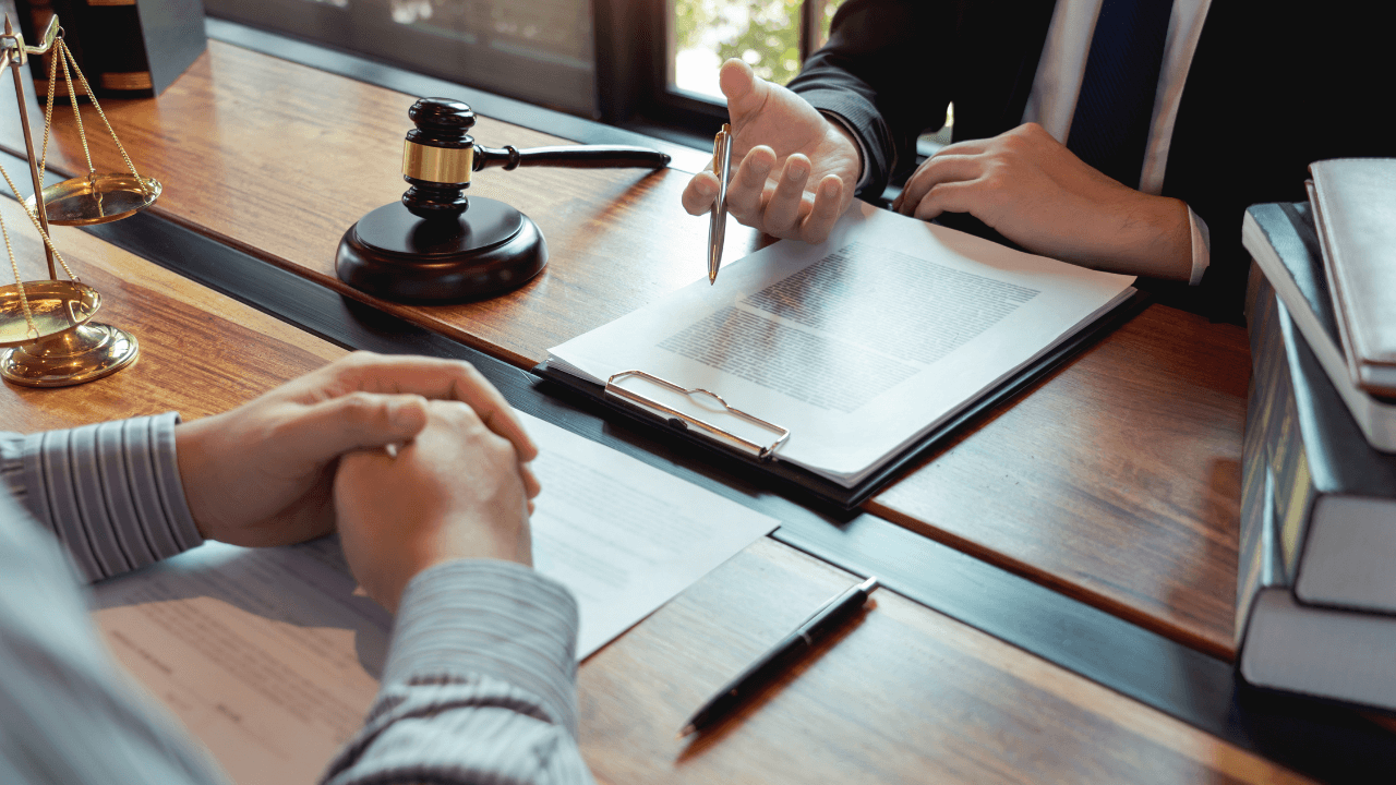 A lawyer talking to a client.