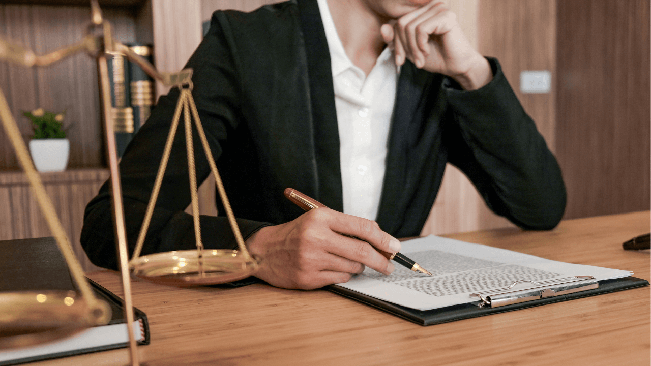 A lawyer working on a client's case.